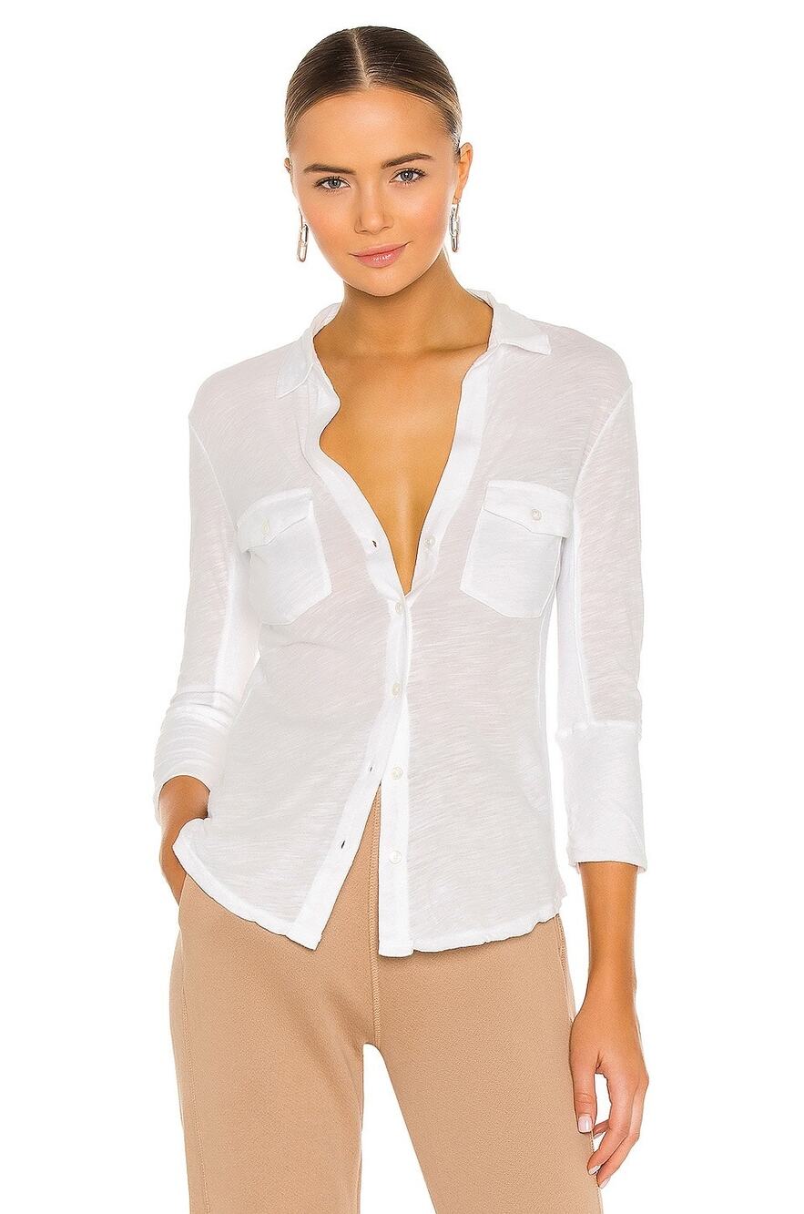 James Perse Slub Side Panel Button Front Shirt in White | Womens Size S *EUC